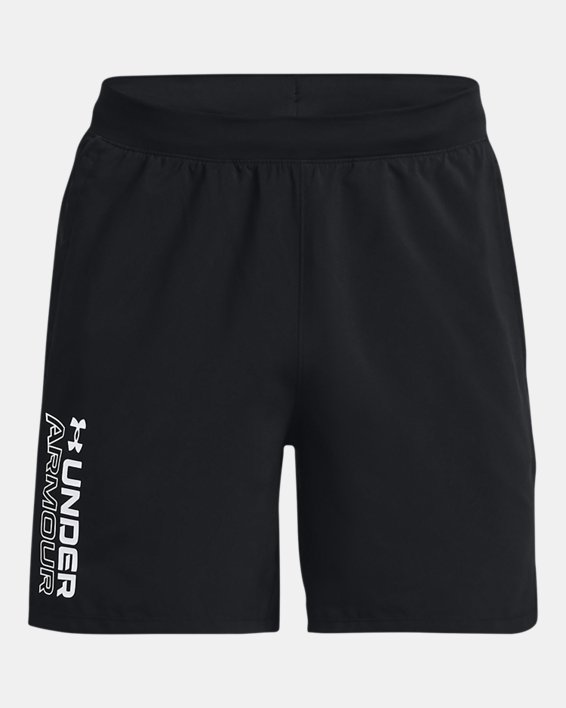 Men's UA Launch SW 7'' Wordmark  Shorts in Black image number 6